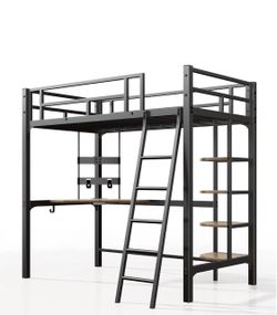 TWIN BED FRAME with DESK and SHELVES
