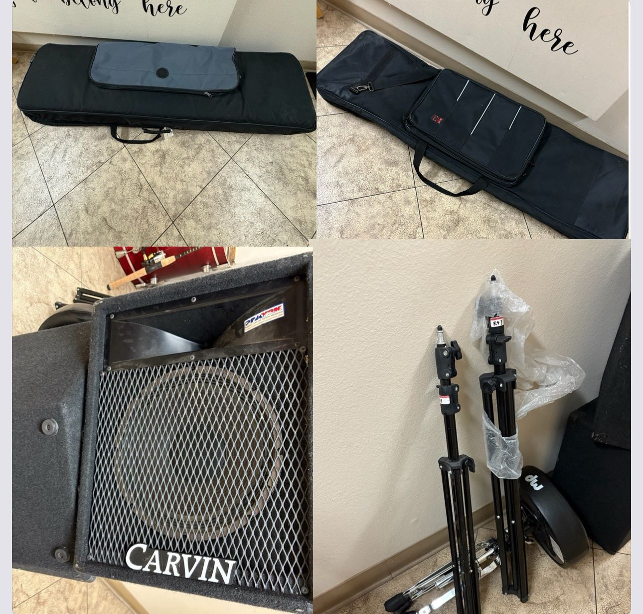 Music Equipment Speakers, Keyboard Bags Light Stands $160 Obo