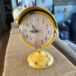Vintage Yellow Table Clock Height :10” Width : 5.5 “