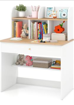 Kids Wooden Study Desk Children Writing Table with Hutch & Drawer