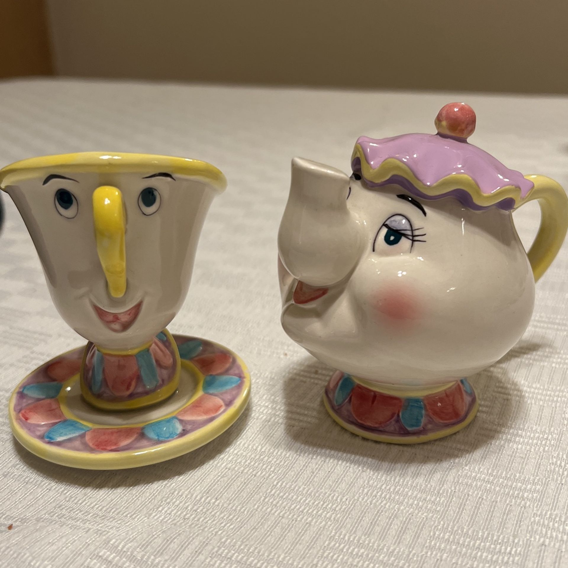  💜 Authentic Disney Parks Mrs Potts Teapot Beauty & The Beast & 1Chip Cups Rare