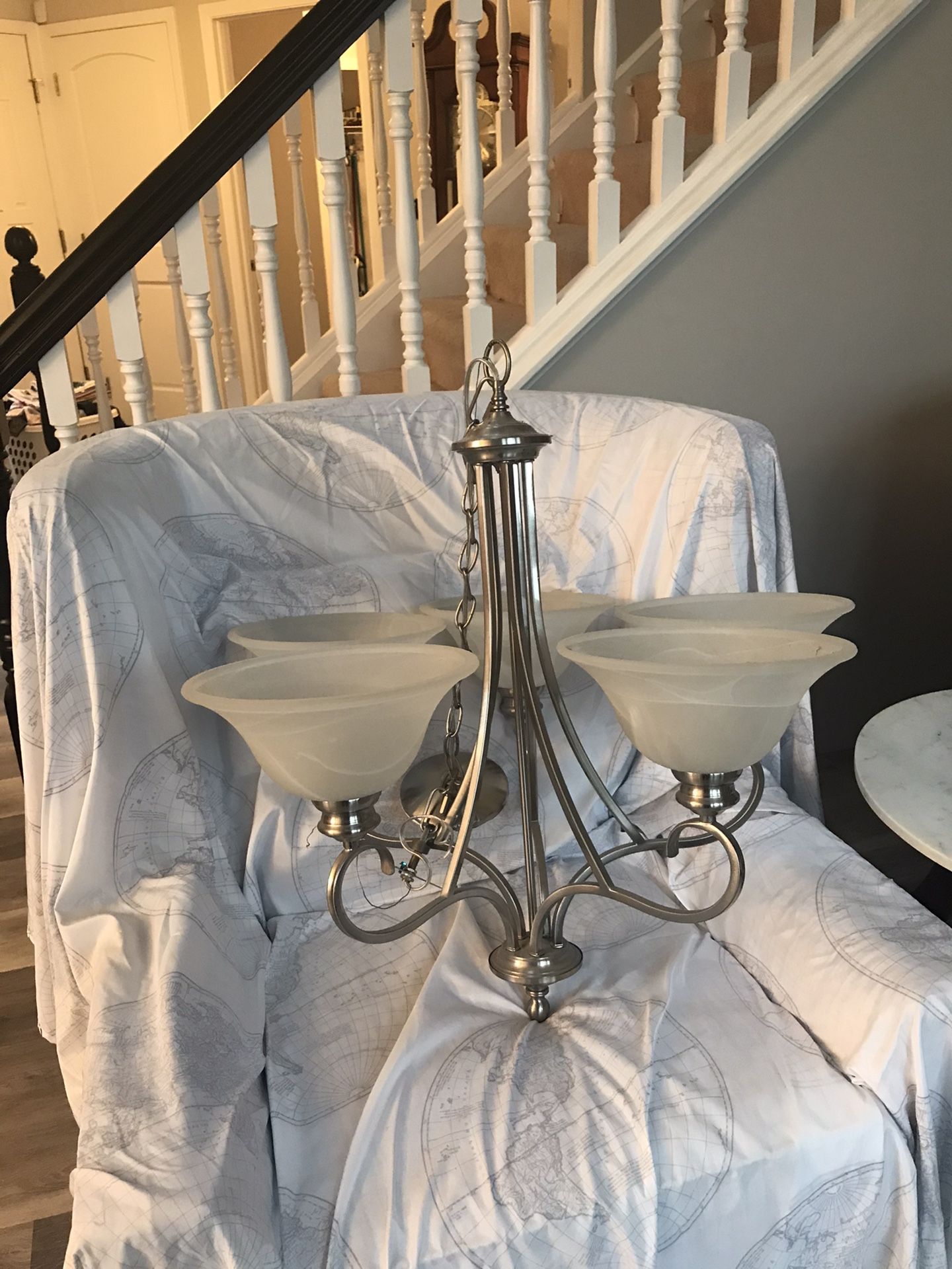 CHANDELIER - brushed nickel 5 bulb