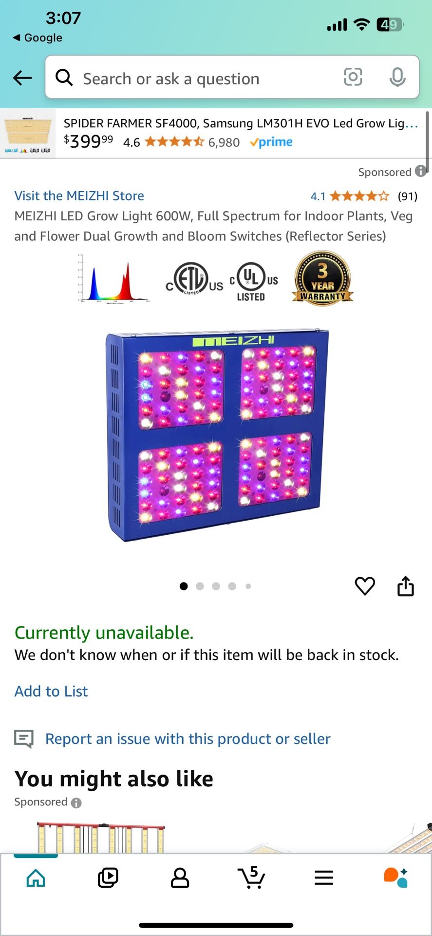 4 Mezhi Grow Lights 600 Watt And Small One 4 Total