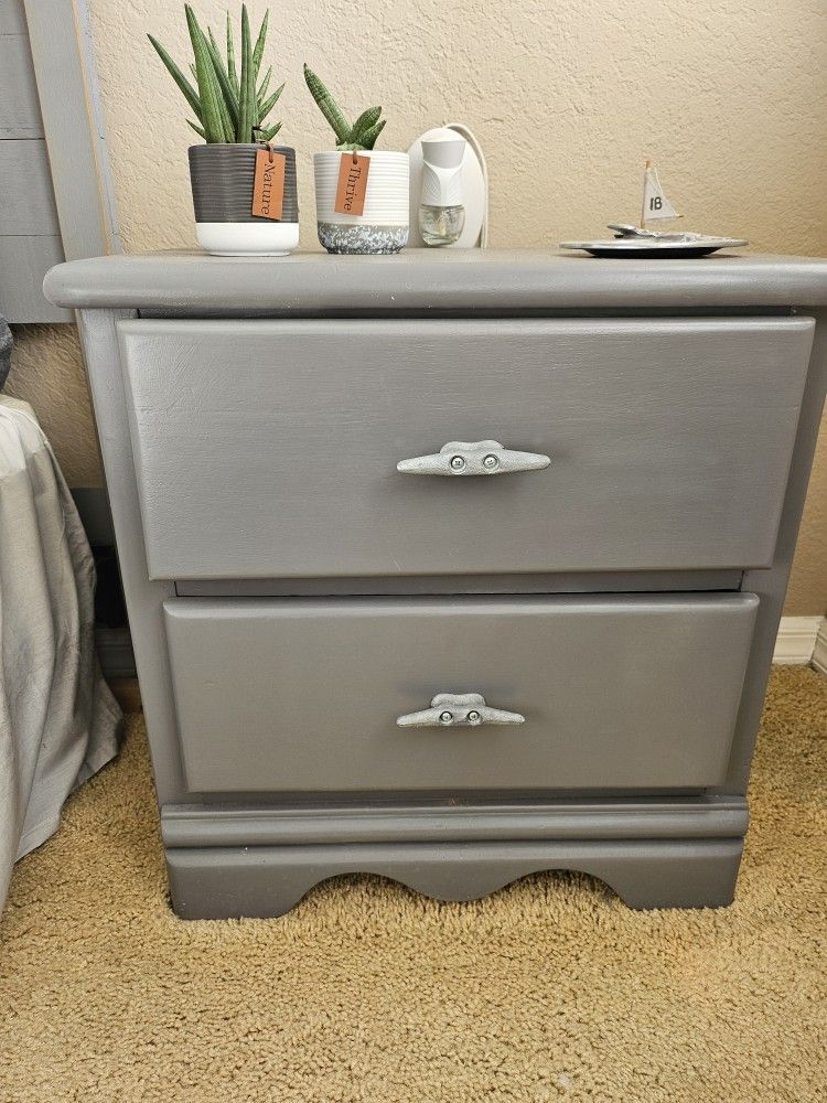 Two (2) Gray Nautical Two Drawer Nightstands