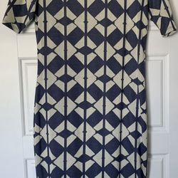 Lularoe Julia, Bodycon Dress, Blue & Ivory Geometric Pattern, Size Medium-NWOT!