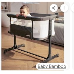 AMKE Baby Bassinet, Bedside Sleeper with Adjustable Height & Breathable Mesh, Portable Bassinet with Wheels, Easy Fold Design - Newborn Crib with Drop