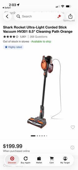 Shark Rocket HV301 Corded Stick Vacuum Orange