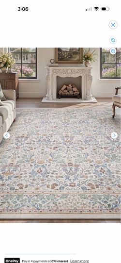 SIXHOME 5'x7' Floral Area Rug for Living Room, Washable Soft Non-Slip Traditional Carpet, Beige Botanical Rug for Bedroom Dining Room Home Decor