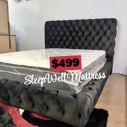 Queen Size Bed Frame With Pillow Top Mattress Included 