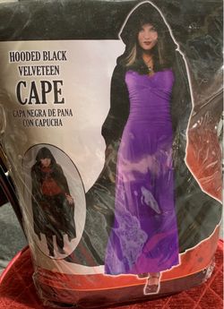 Hooded Black Velveteen Halloween costume Cape for men or women