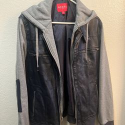 Faux leather hoodie guess jacket
