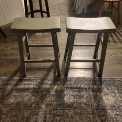 Set of 2 Gray Wood Saddle Stools