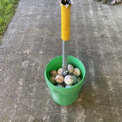 Batting Tee Bucket With Baseballs