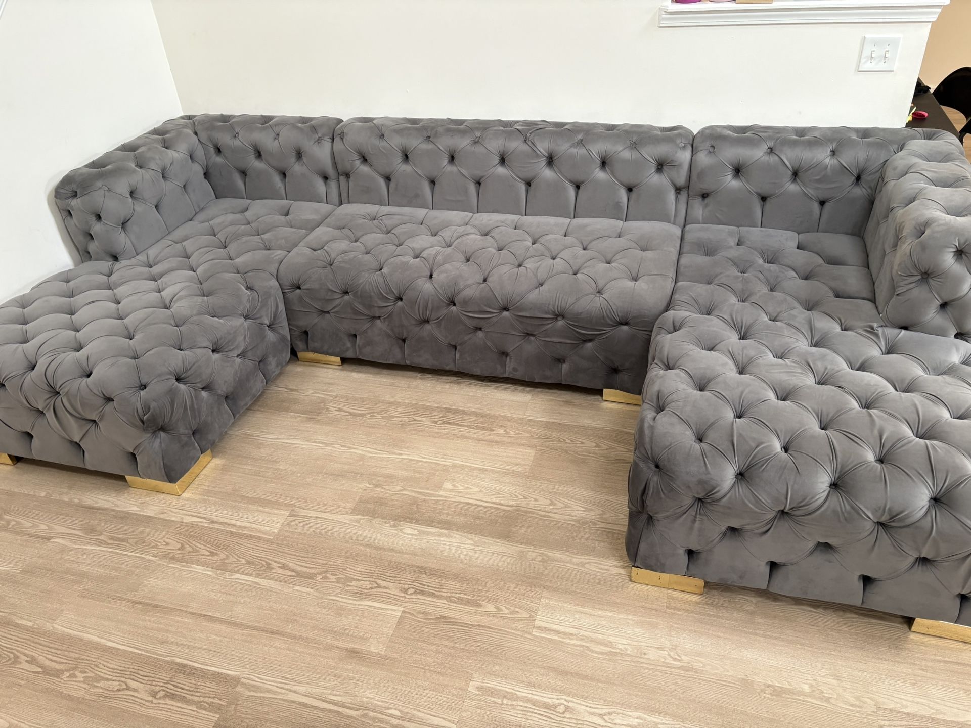 Gray 3 - Piece Velvet Sectional
