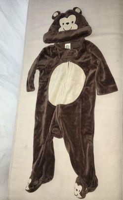 2pc soft monkey costume: footed longsleeve baby bodysuit size 6 to 9 months & beanie