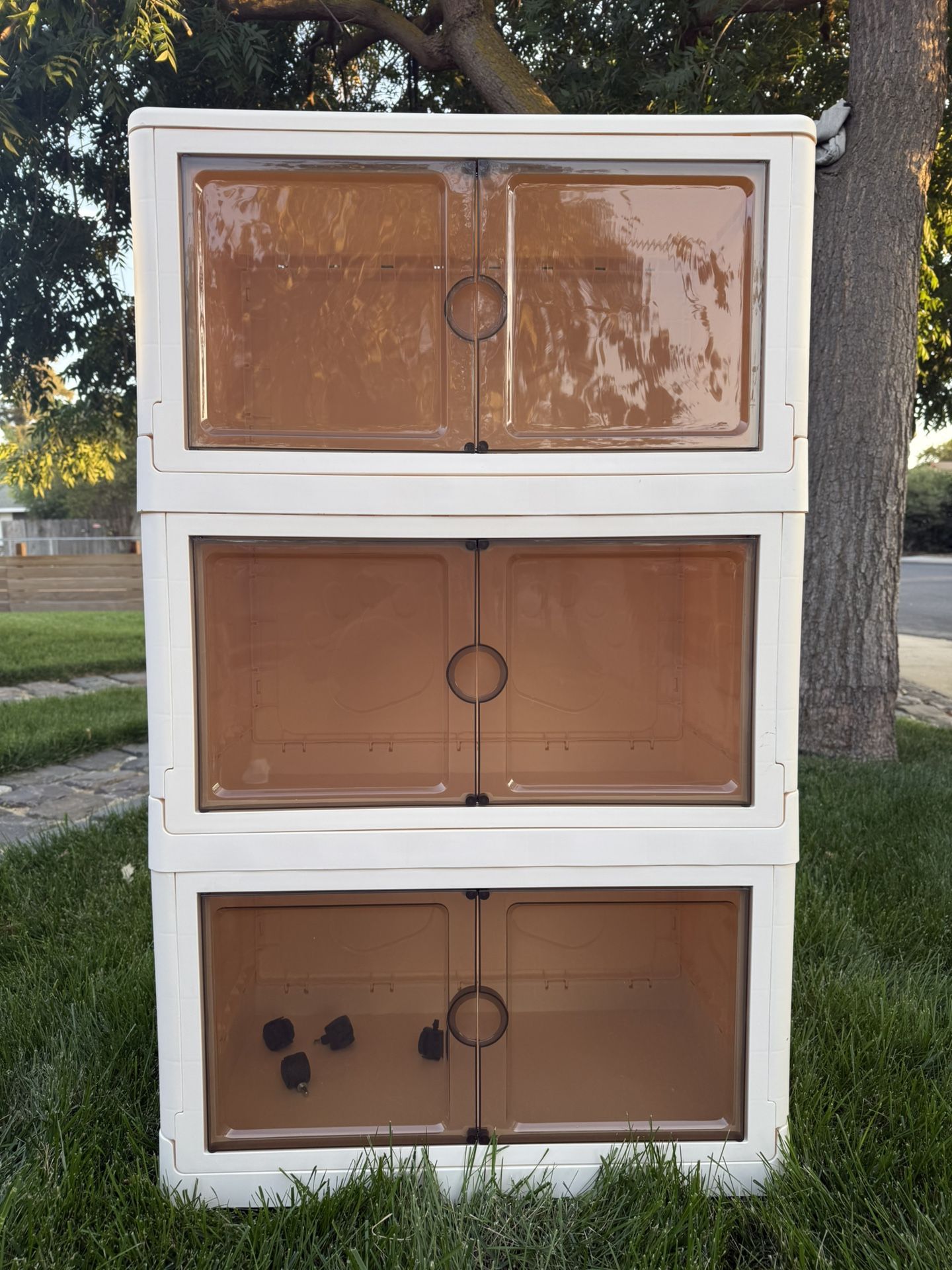 3 Packs Large Plastic Storage Bins, Closet Organizers and Storage, Double Doors Stackable