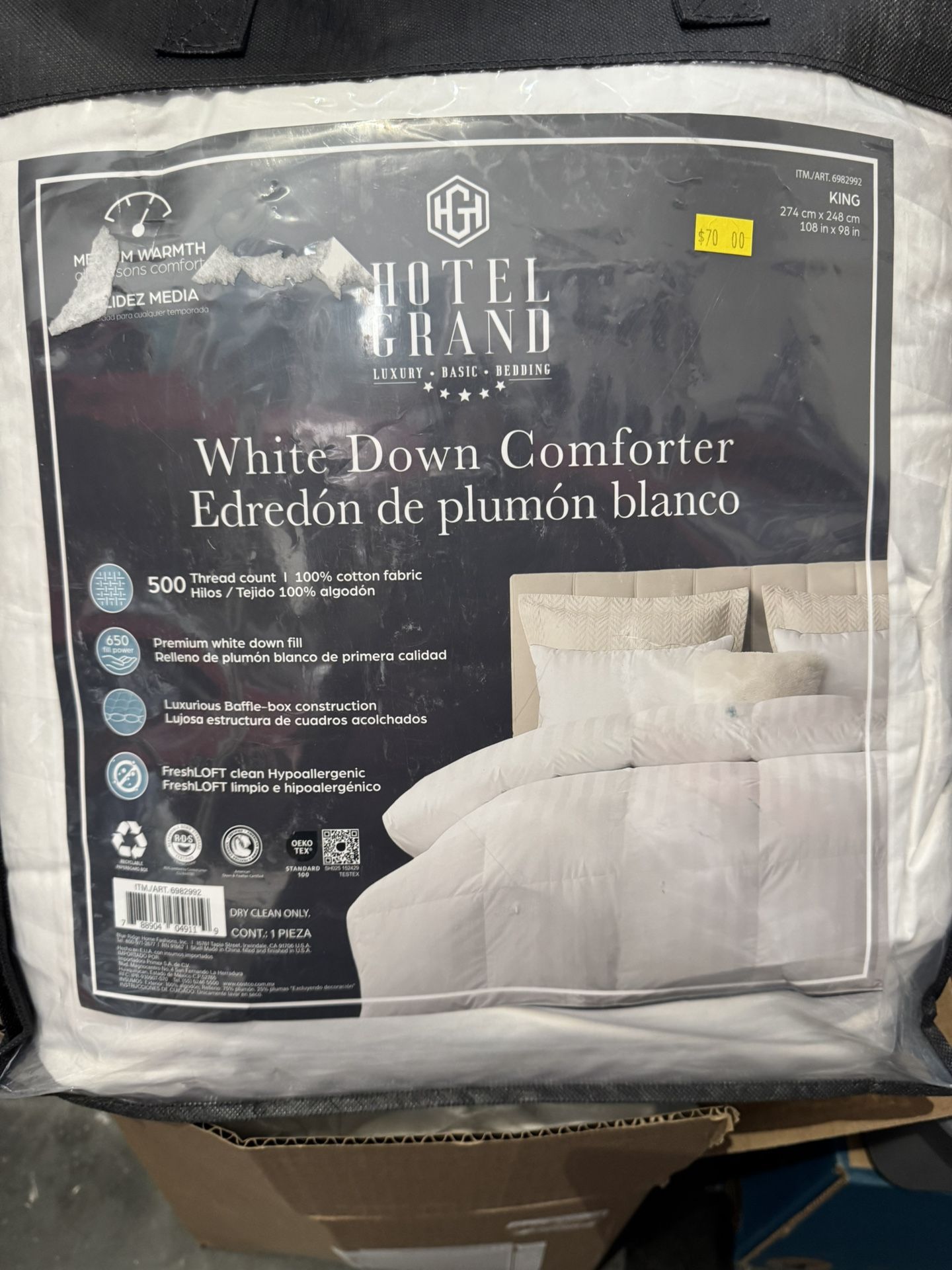 HOTEL GRAND WHITE DOWN COMFORTER 500 TREAD COUNT SIZE KING