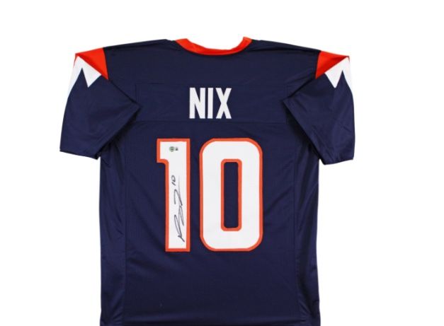 Bo Nix Autographed Authentic Navy Broncos Jersey