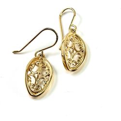 925 Gold Vermeil Oval Drop Earrings – Filigree Pattern
