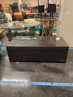 Crosley Furniture Dark Brown Wicker Patio Coffee Table With Glass Top