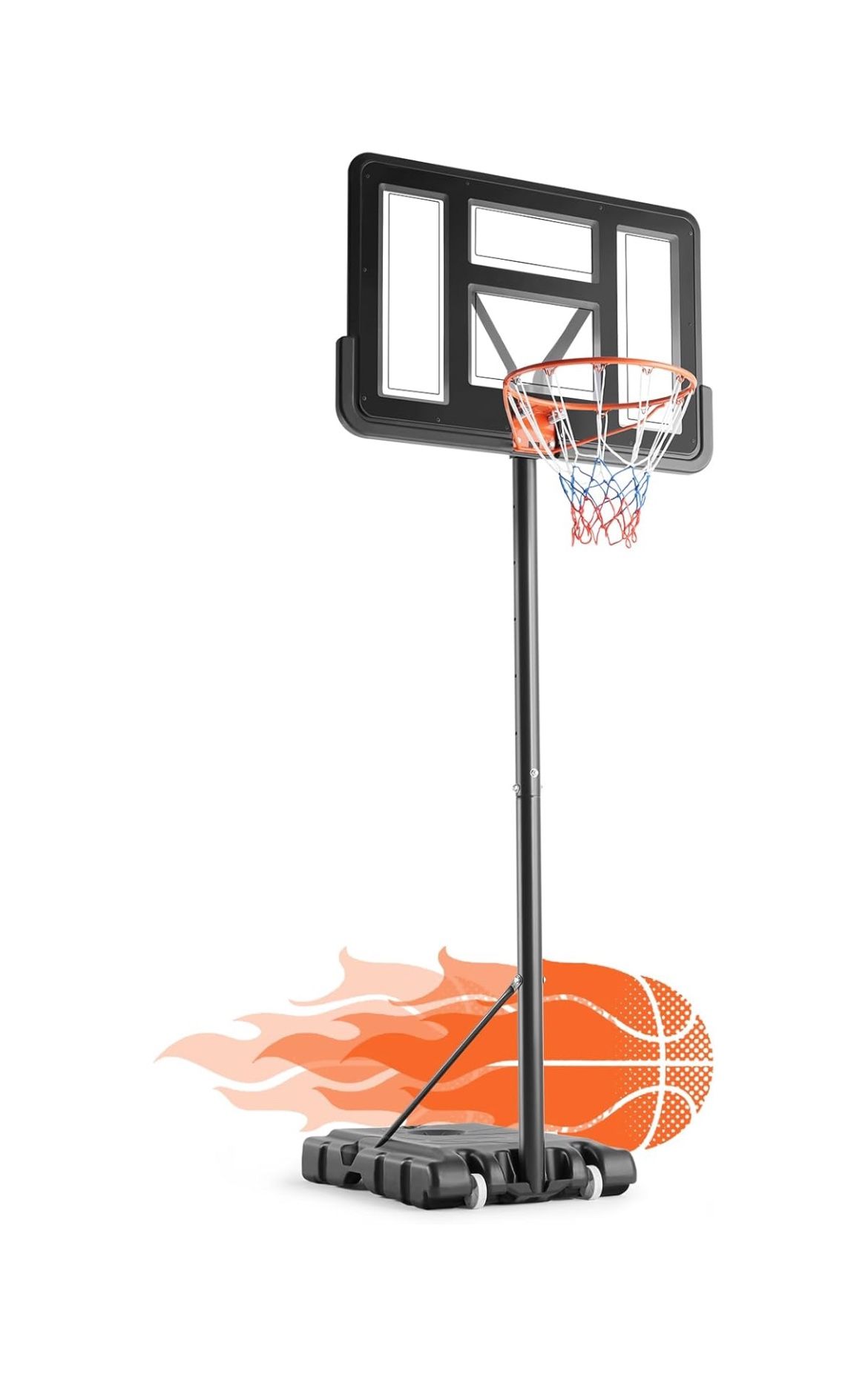 10FT Adjustable Height Portable Basketball Hoop, 44 Inch Backboard - New In Box