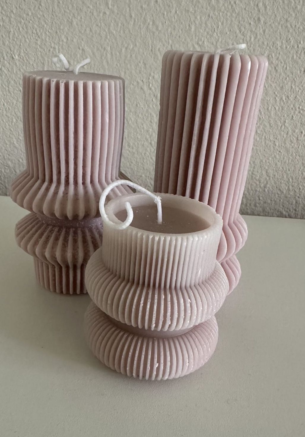 MTLEE 3 Piece ribbed pillar soy wax candle set