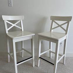 Set Of Two White Counter Stools With Back