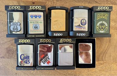🔥 9 ZIPPO LIGHTERS — BRAND NEW IN ORIGINAL BOXES | 1990s–2000s COLLECTION LOT 👍👍