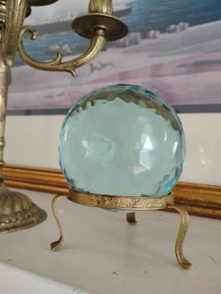 VINTAGE AQUA CRYSTAL BALL- Faceted