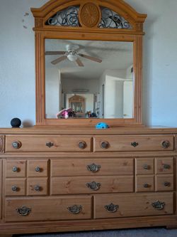 Pine Wood Dresser with Mirror
