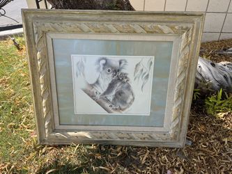 Vintage Koala Pencil Framed Art Signed 