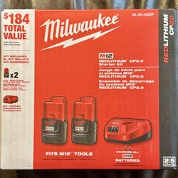 New M12 12V Lithium-Ion Compact 2.0 Ah Battery Pack (2-Pack) Starter Kit with Charger