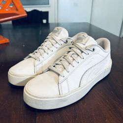 PUMA Smash Platform V2 Triple White Women's Size 7.5 Sneakers Shoes #381447-01