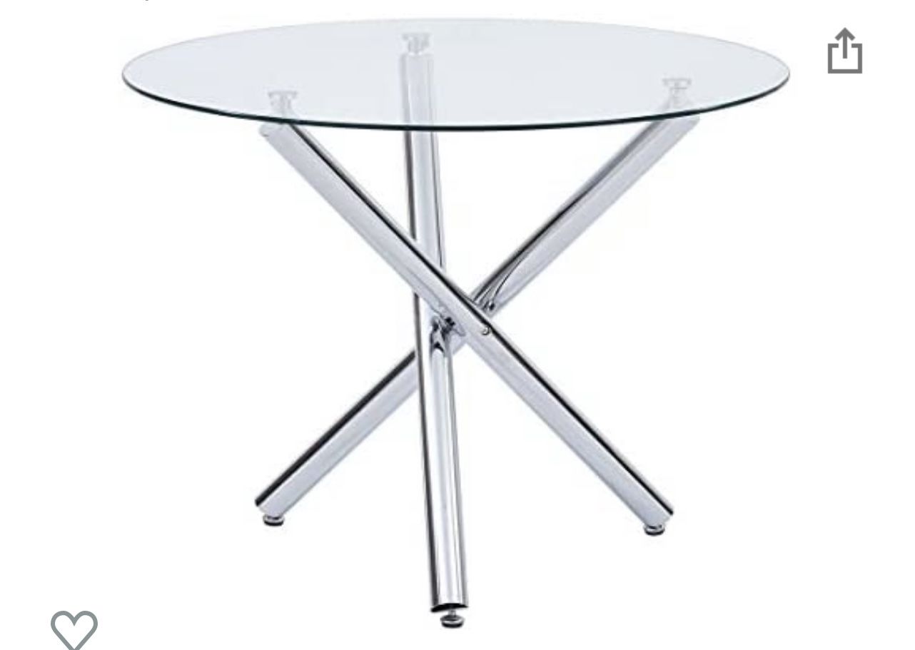 Dining Table with Clear Tempered Glass Top, 3 Chrome Legs Round Table for 2 or 4 Person, Modern Round Glass Kitchen Table Furniture for Home Office Ki