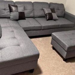 DARK GREY SECTIONAL & Ottoman 