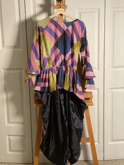 Colorful Patchwork Boho Maxi Asymmetrical Woman Dress High Low Hem Bell Sleeves