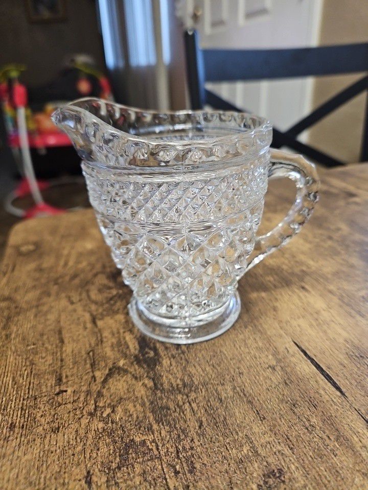 Vintage Anchor Hocking Wexford Clear Glass 8 oz Creamer Criss Cross