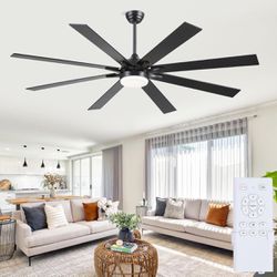 72" Ceiling Fans with Lights and Remote, Indoor Outdoor Ceiling Fan for Bedroom Living Room Patio Porch, 6 Speeds, Reversible Quiet DC Motor, Dual Fin