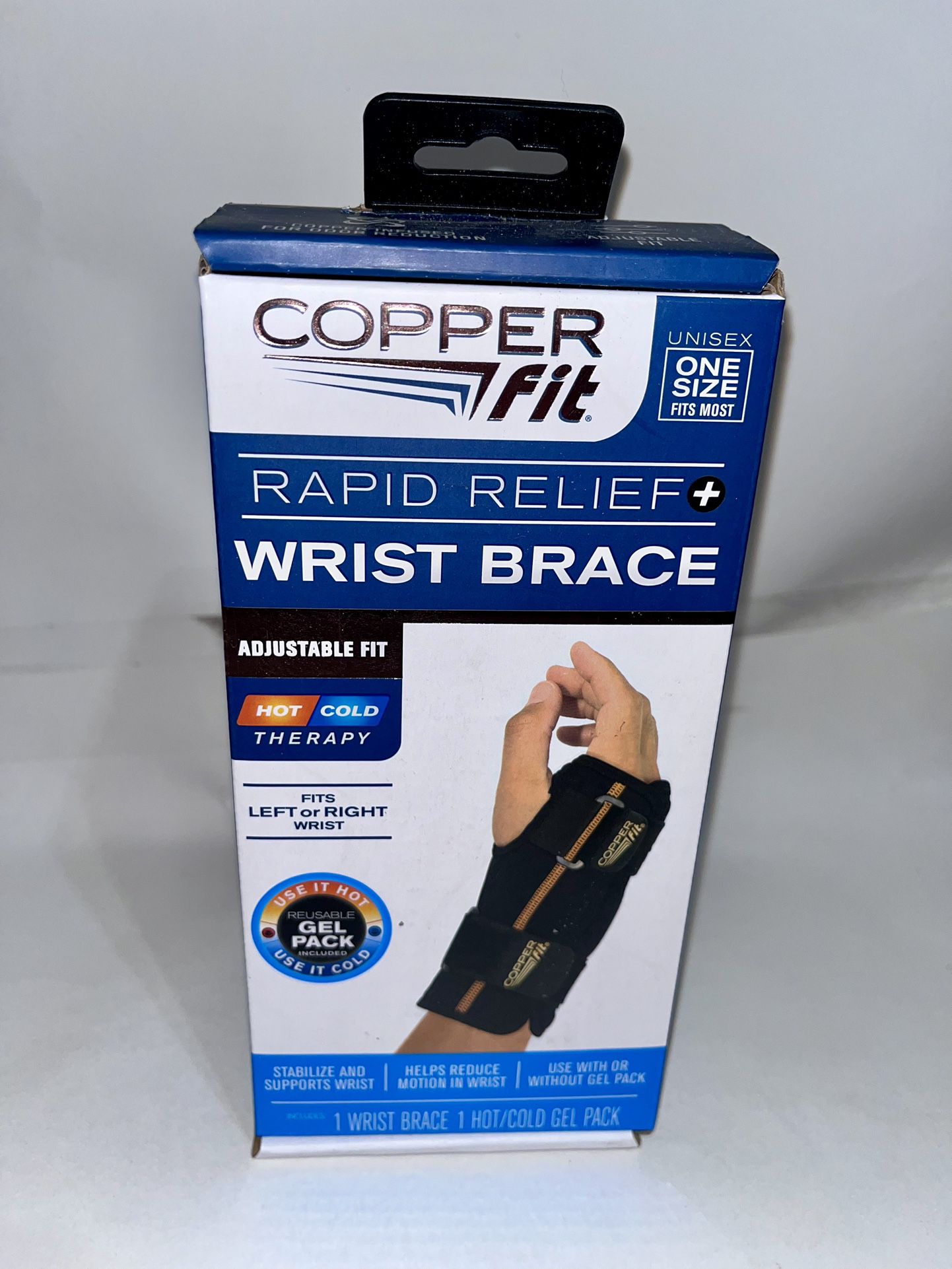Copper Fit Rapid Relief Wrist Adjustable Brace Hot/Cold Therapy One Size