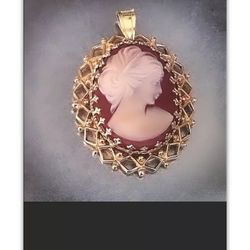 Antique Large Cameo Pendant 18k Solid Gold