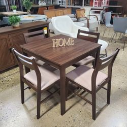  Modern and Contemporary Beige Fabric  Dark Walnut  5-Piece Wood Dining Set(floor Model)