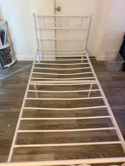 White Metal Twin Bed Frame with Headboard
