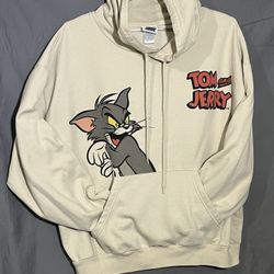 Tom & Jerry Large Hoodie Beige Graphic Print