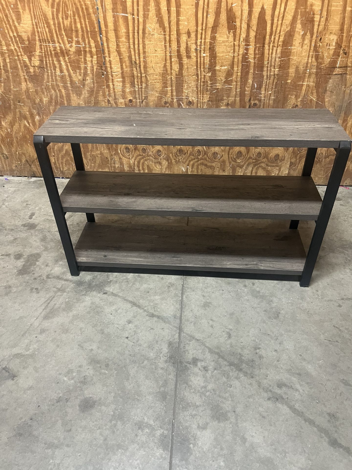 Rectangle brown wood/Metal Rustic Brown Particle Board Wood Top Sofa Table with 3 Open Storage Shelves