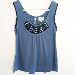 Anthropologie Deletta Blue Jewel Top - Medium