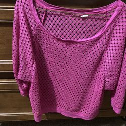 Pink Cropped mesh scoop neck top 