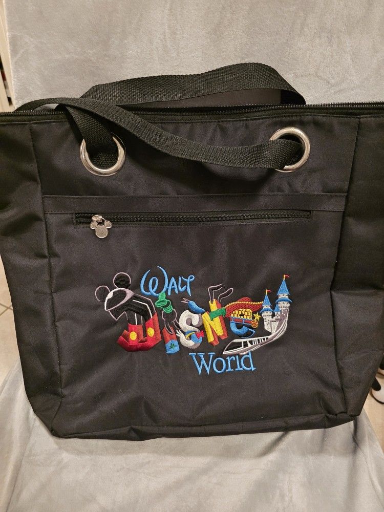 Walt Disney World Embroidered Mickey & Friends Black Tote Bag