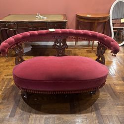 Antique Victorian walnut sofa or settee with red velvet upholstery 