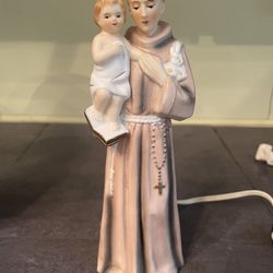Vintage Saint Anthony 8.5” Porcelain Night Light By Sanmyro Japan VG