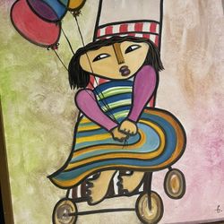 Niña En Coche Del Artista G Serra 18x22